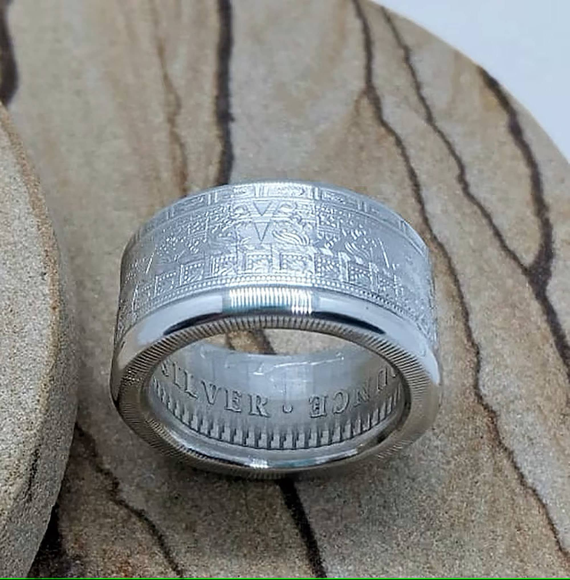 Jewelry Stunning Pure SILVER Aztec Calendar Coin Ring Unique